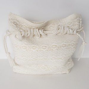White Woven Unbranded Boho Drawstring Bag NWOT